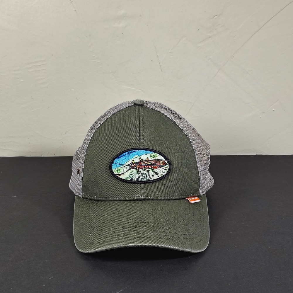 Simms Trucker Hat Cap Snapback One Size Green Mesh Salmonfly Patch Logo Fishing